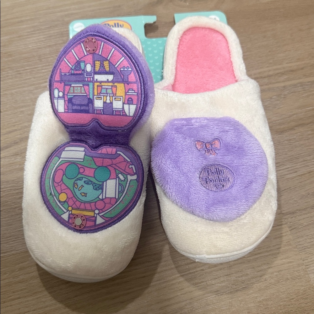 Polly Pocket Women's Cream Slippers with Pink & Purple Accents - Picture 8 of 9